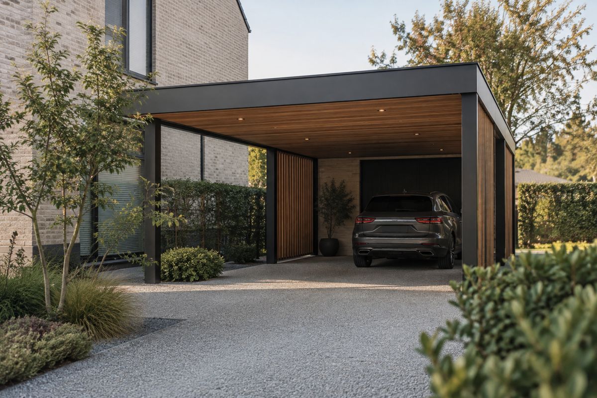 AI-illustratie van carports & overkappingen
