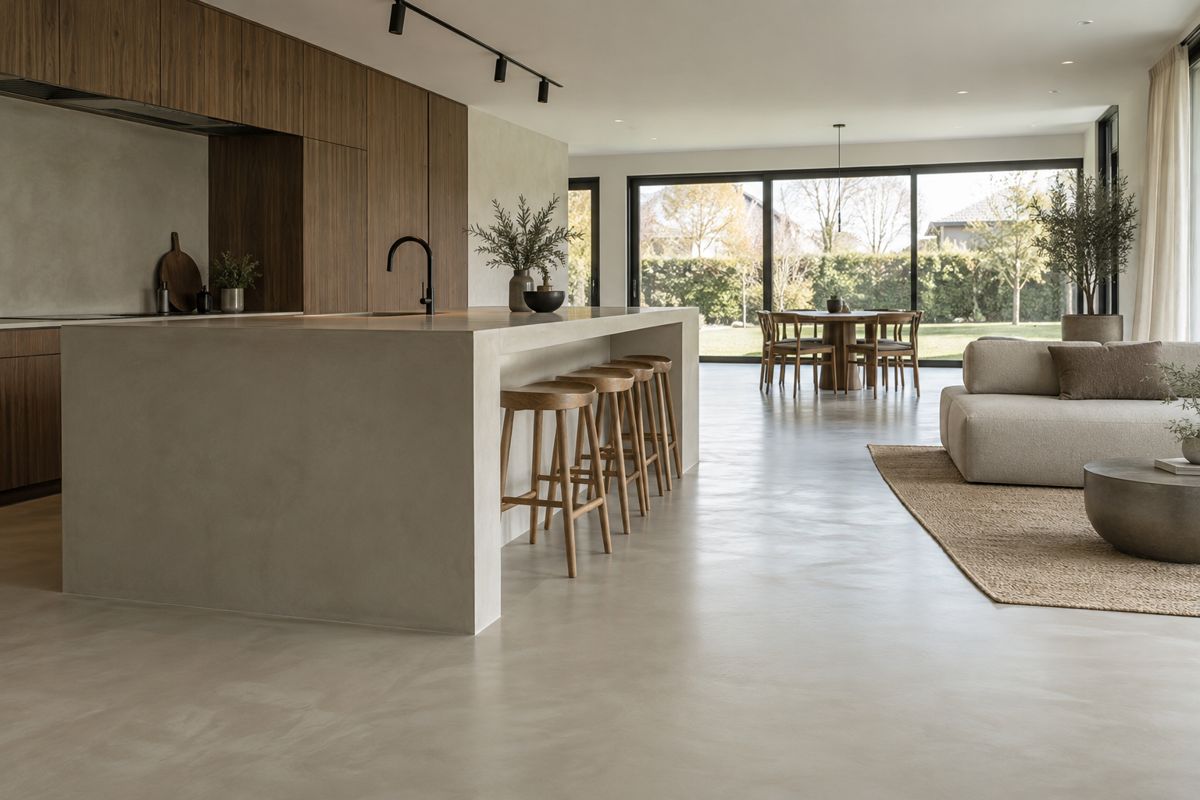 AI-illustratie van microcement & gietvloeren
