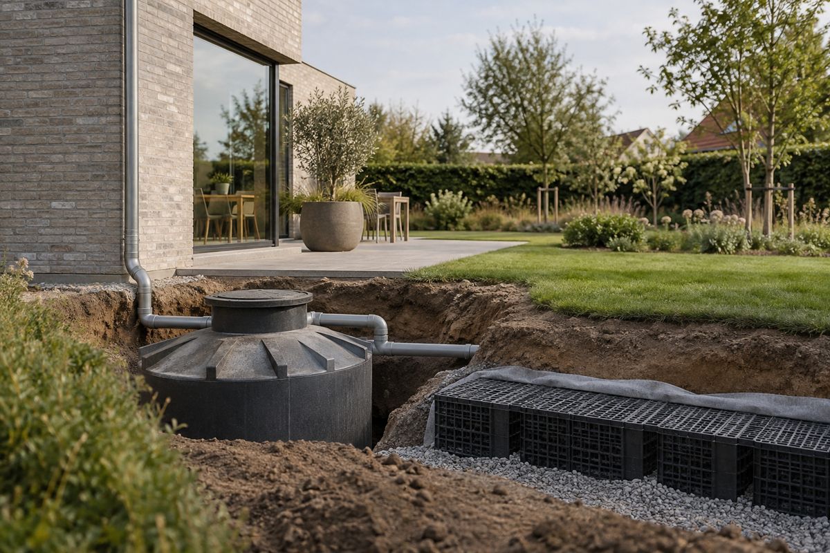 AI-illustratie van regenwaterputten & infiltratie