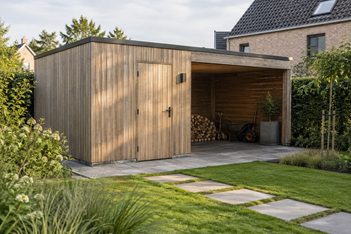 AI-illustratie van tuinhuizen & tuinbergingen